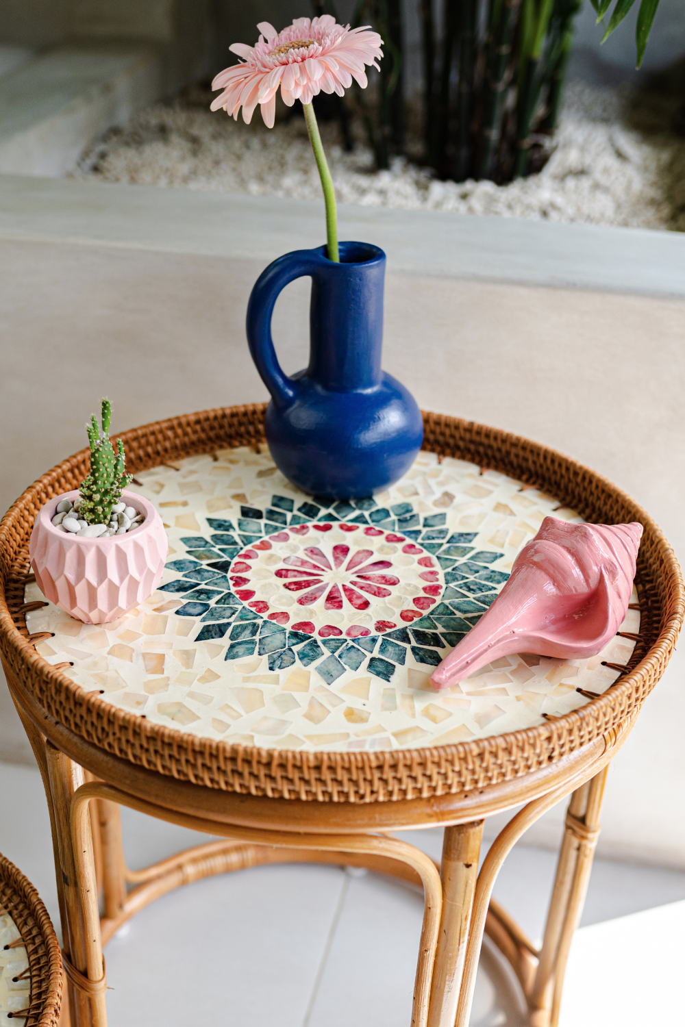 Floral Rattan Table