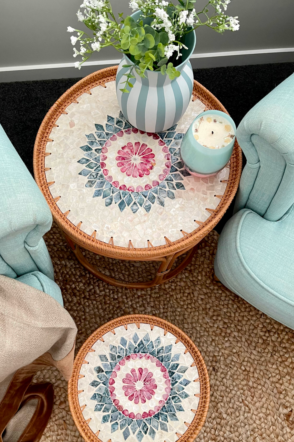 Floral Rattan Table Set