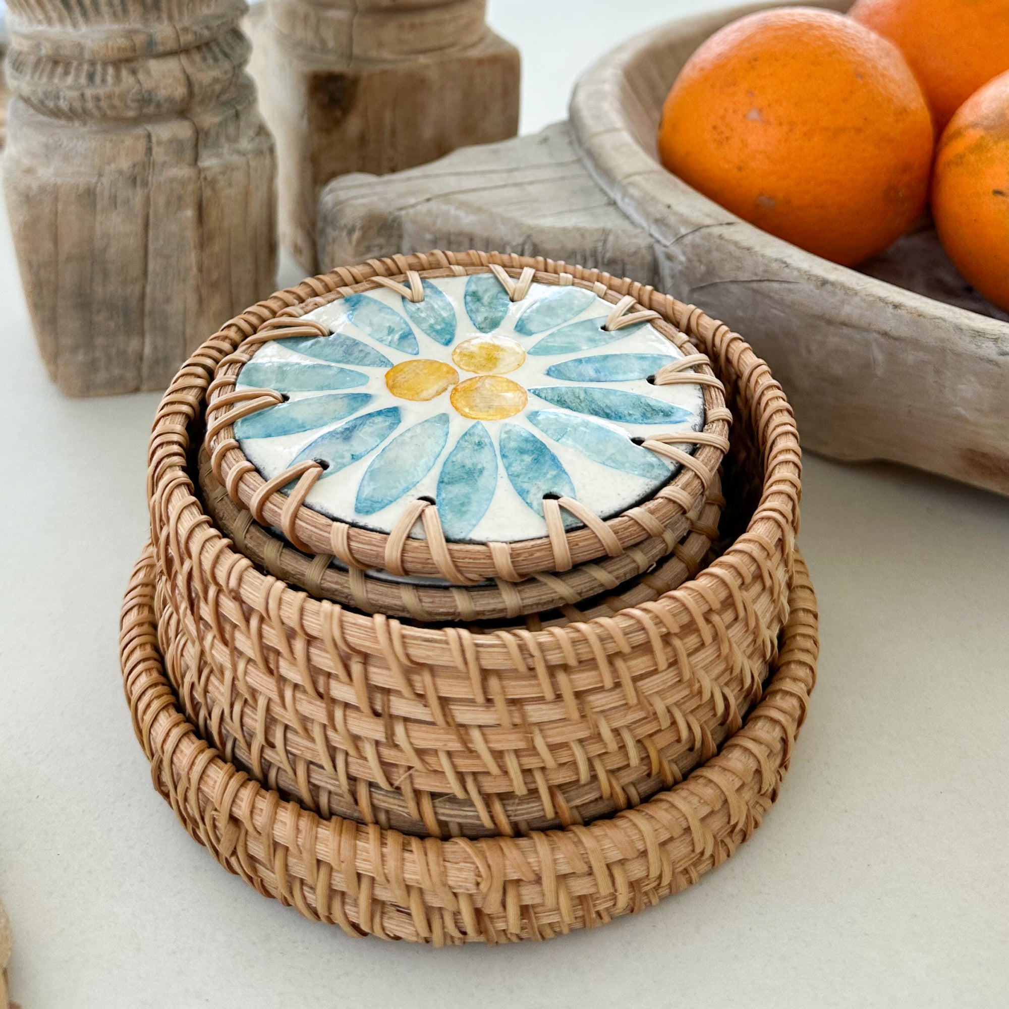 Sunburst Rattan Coasters (Set of 6)