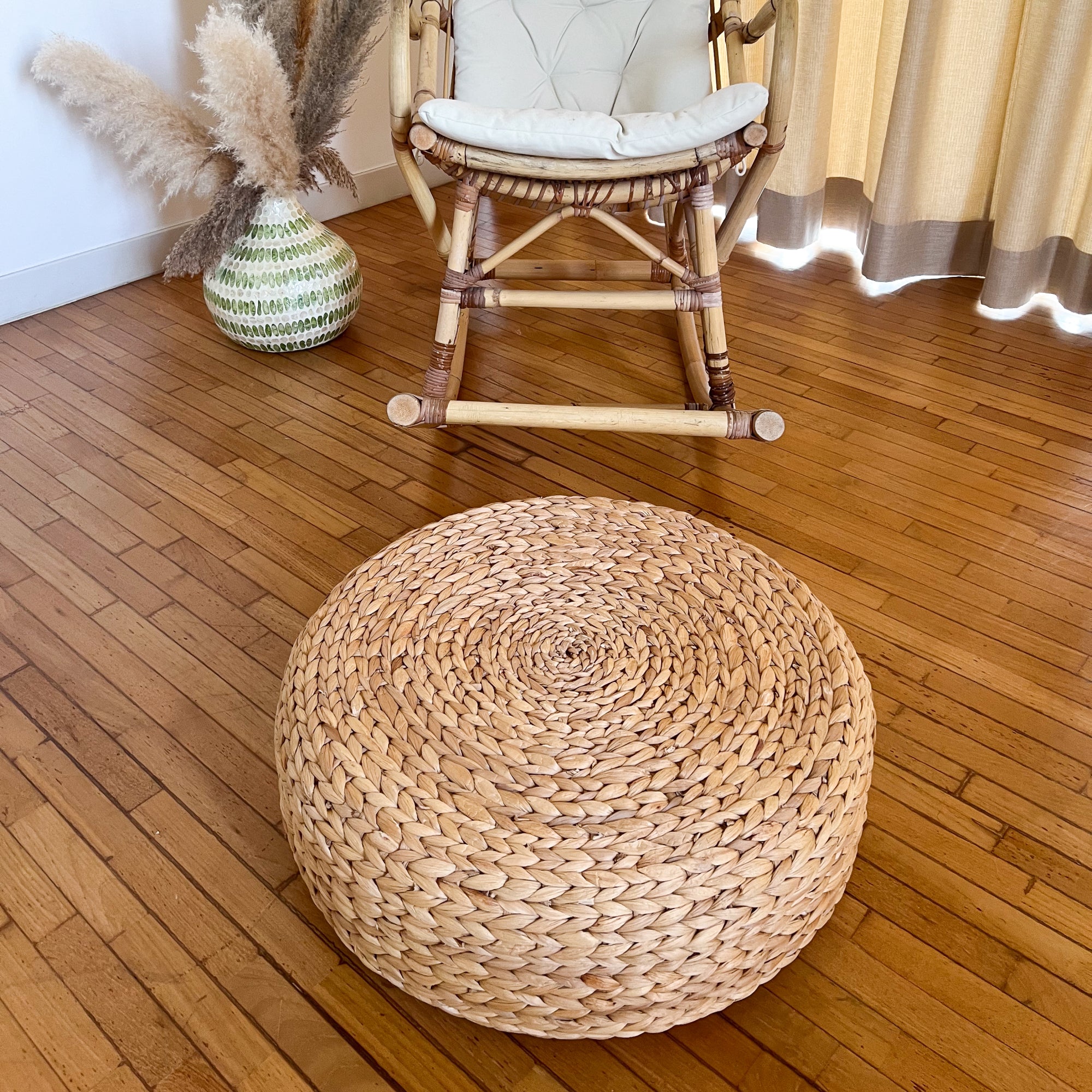 Unwind Water Hyacinth Pouf