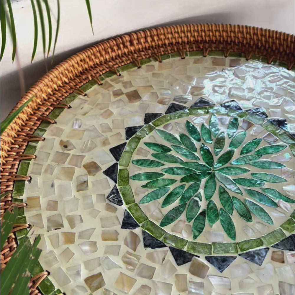 Oasis Rattan Side Table – Green Mother of Pearl Inlay | Handcrafted ...